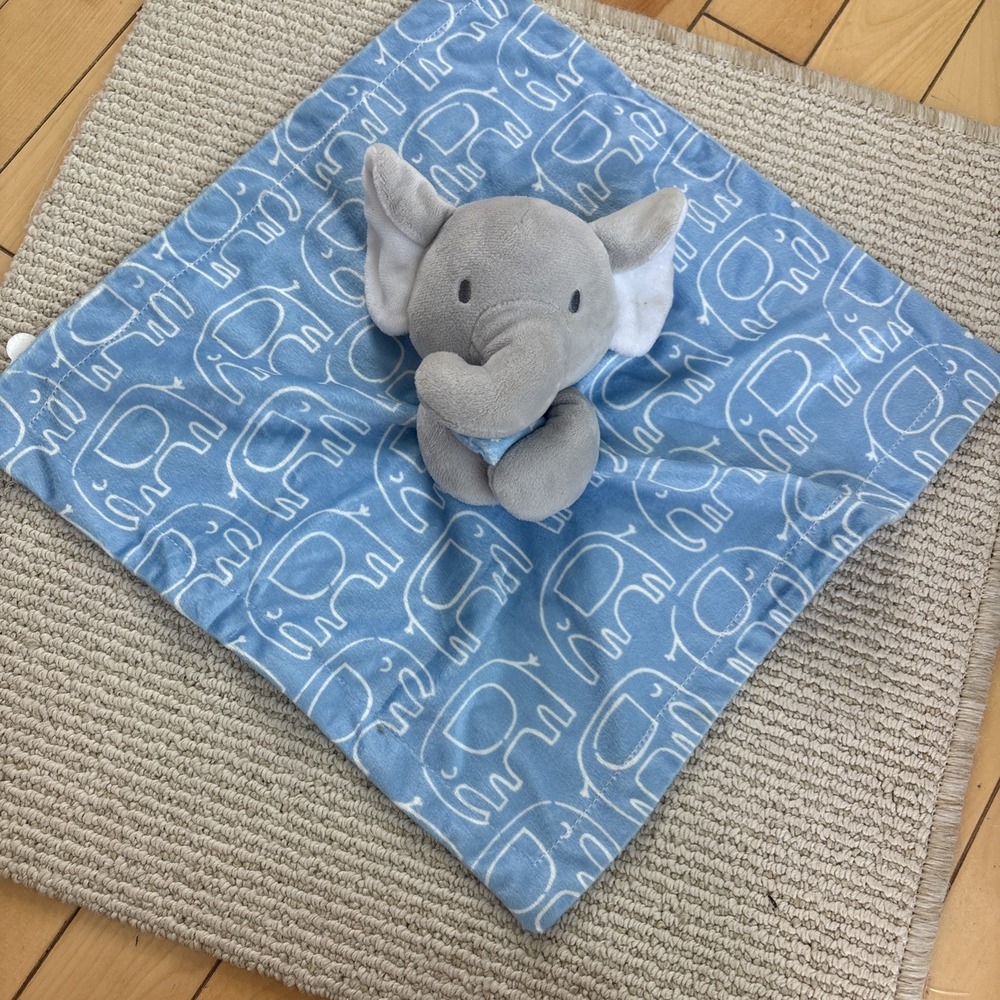 Baby Essentials Gray & Blue Allover Elephant Print Lovey Minky Security Blanket